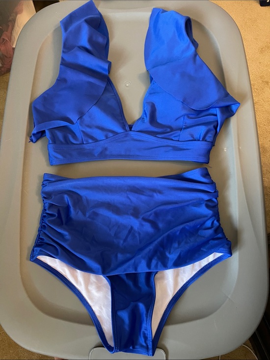 Sporlike Other - Ruffled V-Neck High-Waist Bikini Set - Royal Blue